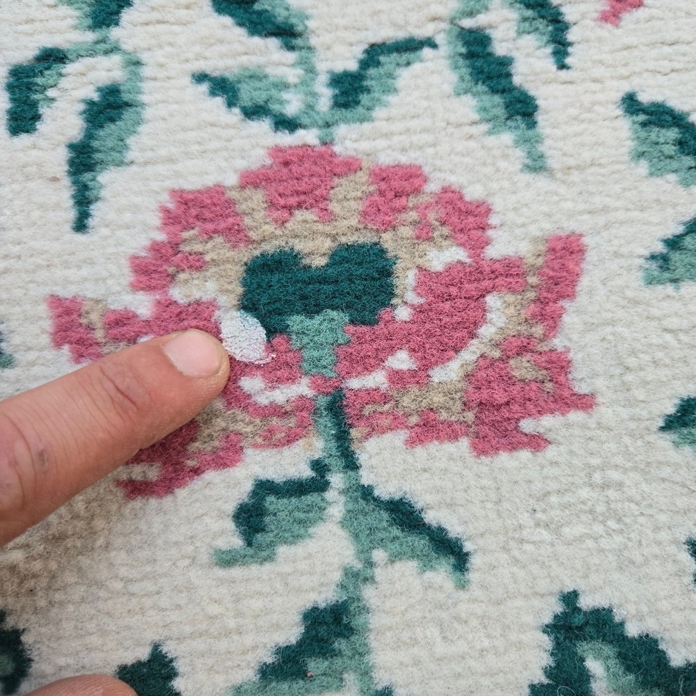 Floral Rose Accent Rug Area Rug Cream Pink Green Fringe USA 47" x 71 in - Picture 5 of 12